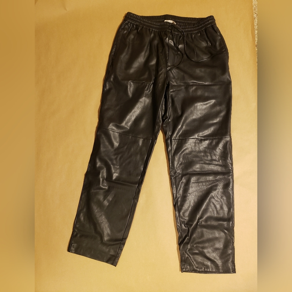 Mango Women's Black Leather Straight Leg Pants